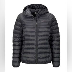 Macpac Uber Light Hooded Down Packable Jacket Black Women’s Size XS Minimalist